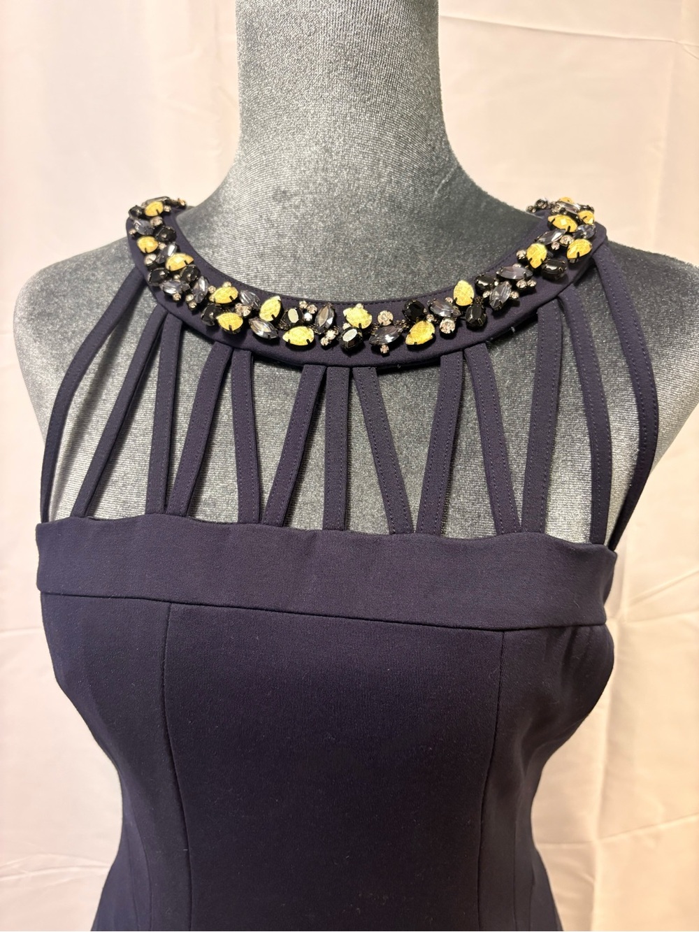 Laundry by Shelli Segal Navy Blue Embellished Cage Neckline Dress 2 - Picture 3 of 5